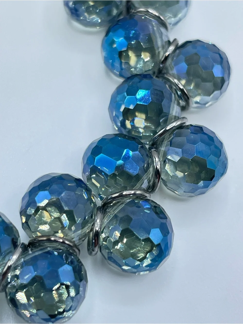 Silver Gunmetal Tone Blue AB Crystal Glass Tennis Bracelet Glam Sparkle